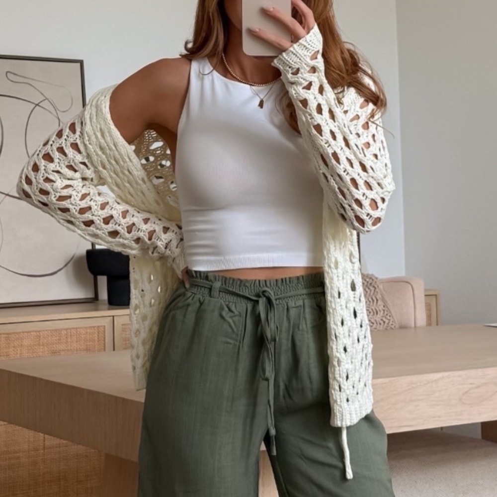 Chunky Open-Knit Cream Cardigan Sweater